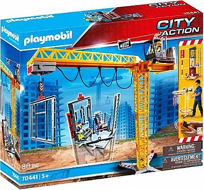 Playmobil City Action - Ανυψωτικός Γερανός Βαρέως Τύπου Με Τηλεχειριστήριο Και Σκαλωσιές 70441