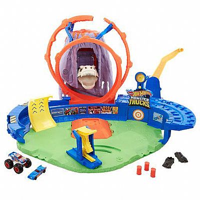 Hot Wheels Monster Trucks T-Rex Ηφαίστειο Το Playset Με Φώτα Και Τους Ήχους, με 2 Εκτοξευτές GYL14
