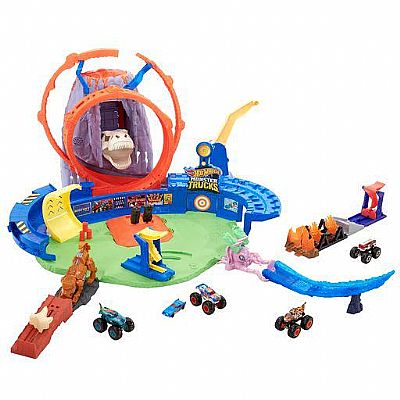Hot Wheels Monster Trucks T-Rex Ηφαίστειο Το Playset Με Φώτα Και Τους Ήχους, με 2 Εκτοξευτές GYL14