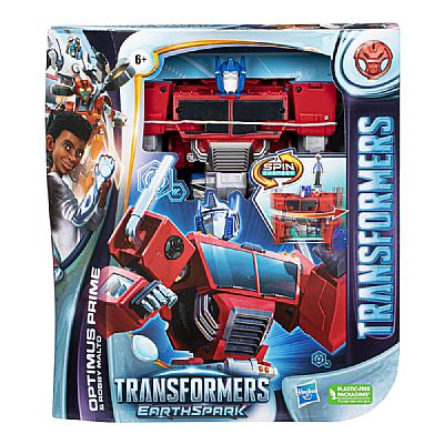 F7663 HASBRO TRANSFORMERS EARTHSPARK: SPIN CHANGER - OPTIMUS PRIME & ROBBY MALTO