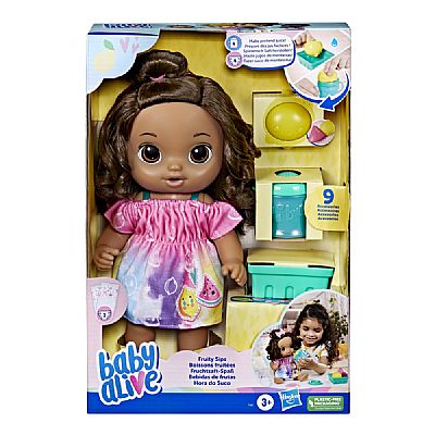 F7357 HASBRO BABY ALIVE: FRUITY SIPS LEMON BRUNETTE HAIR DOLL